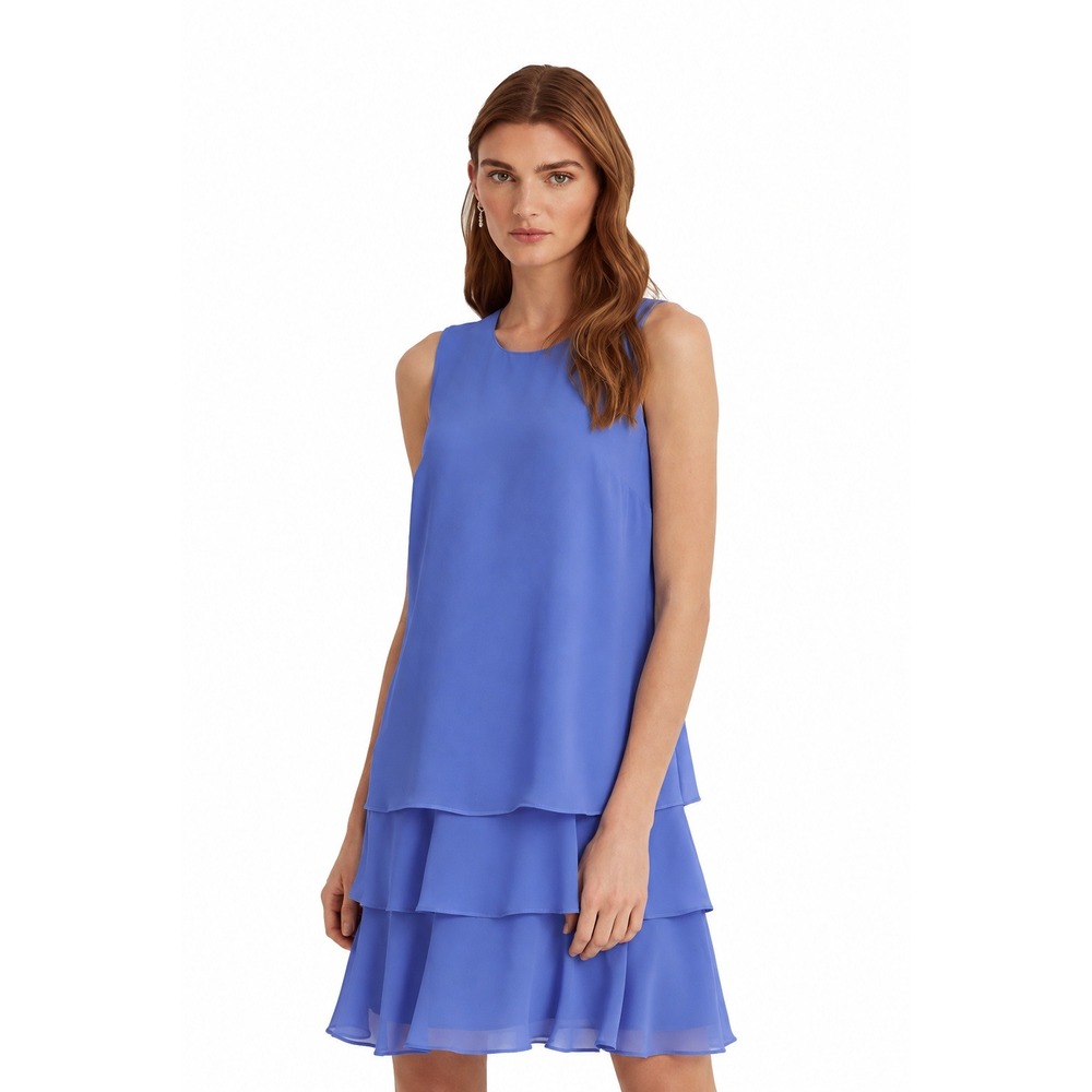 Lauren Ralph Lauren Tiered Chiffon Drop Waist Dress Periwinkle Blue Sz 8